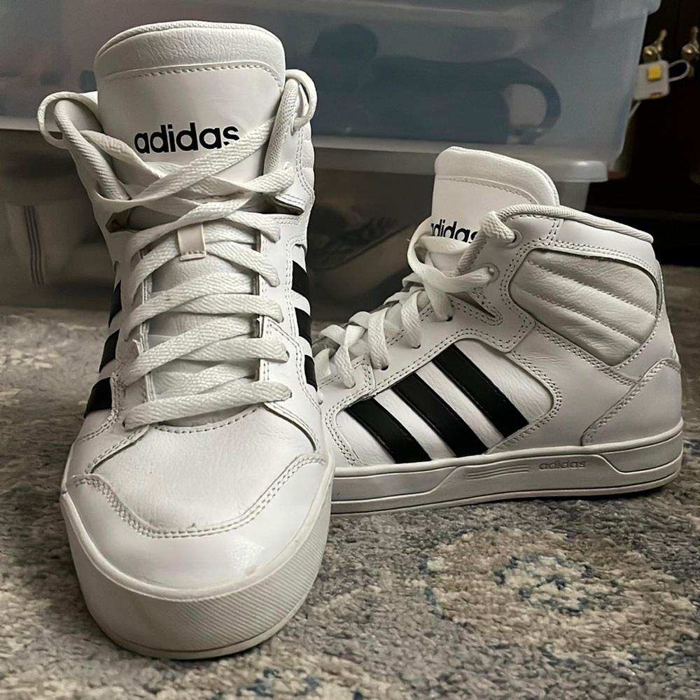 Adidas Black and White High Tops Size 9.5